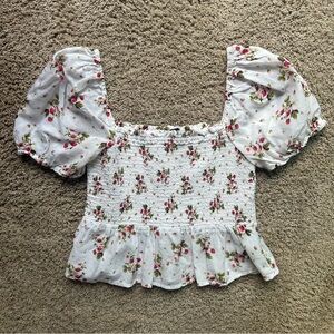 J.Crew Smocked Puff Sleeve Top